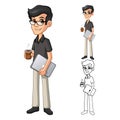 Geek Man with Glasses Holding a Coffee and Notebook Cartoon Character