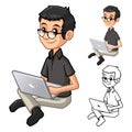 Geek Man with Glasses Playing Typing Notebook Cartoon Character Royalty Free Stock Photo