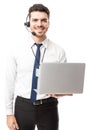 Geek man working in a call center Royalty Free Stock Photo