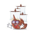 Geek miniature pirate ship cartoon on table