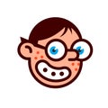 Geek nerd with glasses. The head of the branded character for the logo. Vector. Kawaii cute blue-eyed hero.