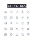 Geek nerds line icons collection. Brainiacs, Savants, Technophiles, Intellects, Cognoscenti, Brainy bunch, Know-it-alls Royalty Free Stock Photo