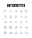 Geek nerds line icons collection. Brainiacs, Savants, Technophiles, Intellects, Cognoscenti, Brainy bunch, Know-it-alls