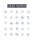 Geek nerds line icons collection. Brainiacs, Savants, Technophiles, Intellects, Cognoscenti, Brainy bunch, Know-it-alls Royalty Free Stock Photo