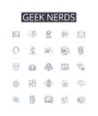 Geek nerds line icons collection. Brainiacs, Savants, Technophiles, Intellects, Cognoscenti, Brainy bunch, Know-it-alls