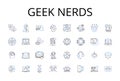 Geek nerds line icons collection. Brainiacs, Savants, Technophiles, Intellects, Cognoscenti, Brainy bunch, Know-it-alls