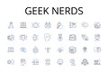 Geek nerds line icons collection. Brainiacs, Savants, Technophiles, Intellects, Cognoscenti, Brainy bunch, Know-it-alls