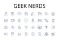 Geek nerds line icons collection. Brainiacs, Savants, Technophiles, Intellects, Cognoscenti, Brainy bunch, Know-it-alls Royalty Free Stock Photo