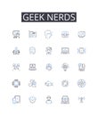 Geek nerds line icons collection. Friendship, Bonding, Camaraderie, Loyalty, Partnership, Fellowship, Solidarity vector