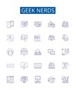 Geek nerds line icons signs set. Design collection of Geek, Nerds, Technology, Programmer, Computer, Nerd, Geeky, Coder