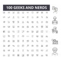 Geek nerds line icons, signs, vector set, outline illustration concept