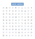 Geek nerds outline icons collection. Geeks, Nerds, Hackers, Gamers, Techies, Programmers, Computer-Enthusiasts vector