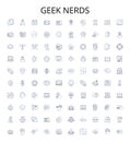 Geek nerds outline icons collection. Geeks, Nerds, Hackers, Gamers, Techies, Programmers, Computer-Enthusiasts vector