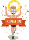 Geek older runner crossing the finish line illustration Royalty Free Stock Photo