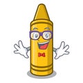 Geek yellow crayon in the cartoon shape