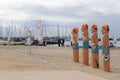 Colourfully painted wooden bollards at GeelongÃ¢â¬â¢s Eastern Beach waterfront precinct