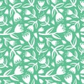 Geen mint floral seamless pattern with white tulips. Stylish botanical hand drawn print, natural background