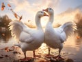 Ai Generated illustration Wildlife Concept of A geese couple Royalty Free Stock Photo