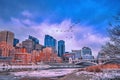 Geese Flying Over A Wintry Calgary Royalty Free Stock Photo