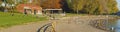 Geese gathering in Blue Lake park Oregon. Royalty Free Stock Photo