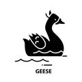 geese icon, black vector sign with editable strokes, concept illustration Royalty Free Stock Photo