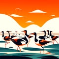 Geese on the lake at sunset. Seascape. Vector illustration AI Generated Royalty Free Stock Photo