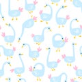 Geese seamless pattern. White Goose in different poses. Cute vector illustration in simple hand drawn cartoon style Royalty Free Stock Photo