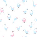 Geese seamless pattern. White Goose in different poses. Cute vector illustration in simple hand drawn cartoon style Royalty Free Stock Photo