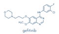 Gefinitib cancer drug molecule. Inhibitor of the epidermal growth factor receptor EGFR. Skeletal formula.