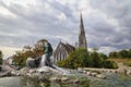 Gefionspringvandet fountain and St. Alban`s Church