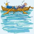 Two men rowing against each other in the rowboat