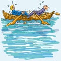 Two men rowing against each other in the rowboat Royalty Free Stock Photo