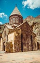 Geghardavank or Geghard monastic complex is Orthodox Christian monastery, Armenia. Armenian architecture. Pilgrimage place. Religi