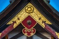 Gegyo (Gable pendant), Kazari Kanagu (Metal ornaments) japanese roof ridge detail of Honden (Main Hall) of Yasaka Shinto Shrine.