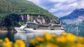 Geiranger fjord with cruise trip in Norway Royalty Free Stock Photo