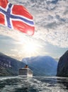 Geiranger fjord with cruise trip in Norway Royalty Free Stock Photo