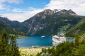 Geiranger fjord, harbor and fjord in More og Romsdal county in Norway famous for his beautiful boattrip through the fjord