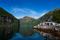 Geiranger fjord, Norway. Family vacation travel RV, holiday trip in motorhome, Caravan car Vacation