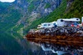 Geiranger fjord, Norway. Family vacation travel RV, holiday trip in motorhome, Caravan car Vacation Royalty Free Stock Photo