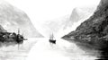 Geiranger Fjord Norway illustration in black and white pencil sketch - made with Generative AI tools