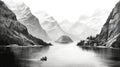 Geiranger Fjord Norway illustration in black and white pencil sketch - made with Generative AI tools