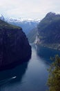 Geiranger fjord and Seven sisters waterfall Royalty Free Stock Photo