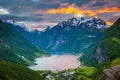 Geirangerfjord and village in More og Romsdal, Norway, Northern Europe Royalty Free Stock Photo