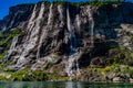 Geiranger fjord, waterfall Seven Sisters. Beautiful Nature Norway natural landscape Royalty Free Stock Photo