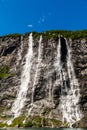 Geiranger fjord, Waterfall Seven Sisters. Beautiful nature Norway natural landscape Royalty Free Stock Photo