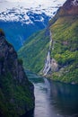 Geiranger fjord, Norway waterfall Seven Sisters