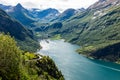 Geiranger fjord, harbor and fjord in More og Romsdal county in Norway famous for his beautiful boattrip through the fjord