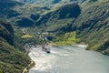 Geiranger fjord, harbor and fjord in More og Romsdal county in Norway famous for his beautiful boattrip through the fjord