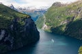 Geiranger fjord, harbor and fjord in More og Romsdal county in Norway famous for his beautiful boattrip through the fjord