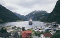 Geiranger, Norway - August 2017: big cruise ship moored the fjord Royalty Free Stock Photo